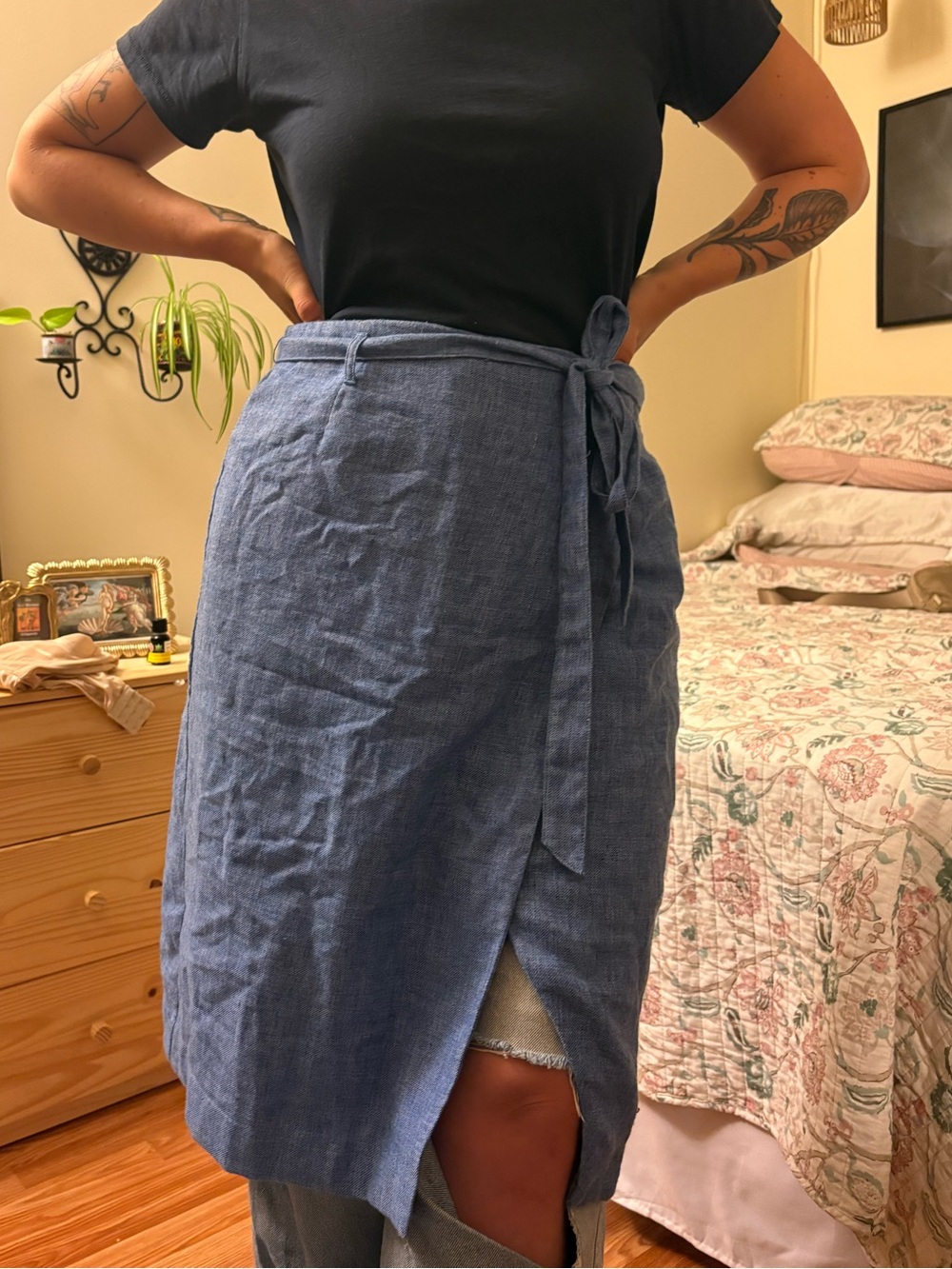 Banana Republic Chambray Blue faux wrap skirt